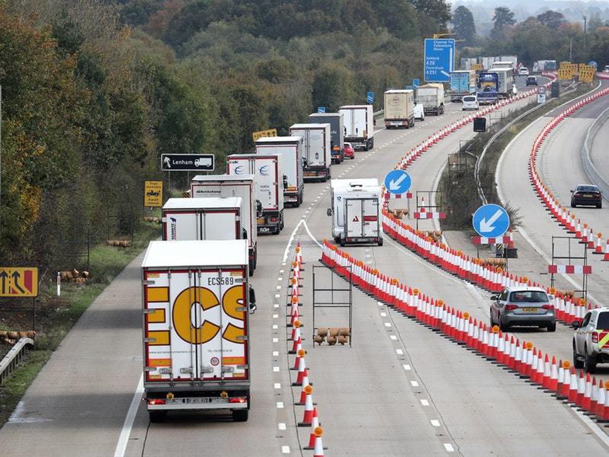 Traffic passes through Operation Brock on the M20 in Ashford, Kent (Gareth Fuller/PA)