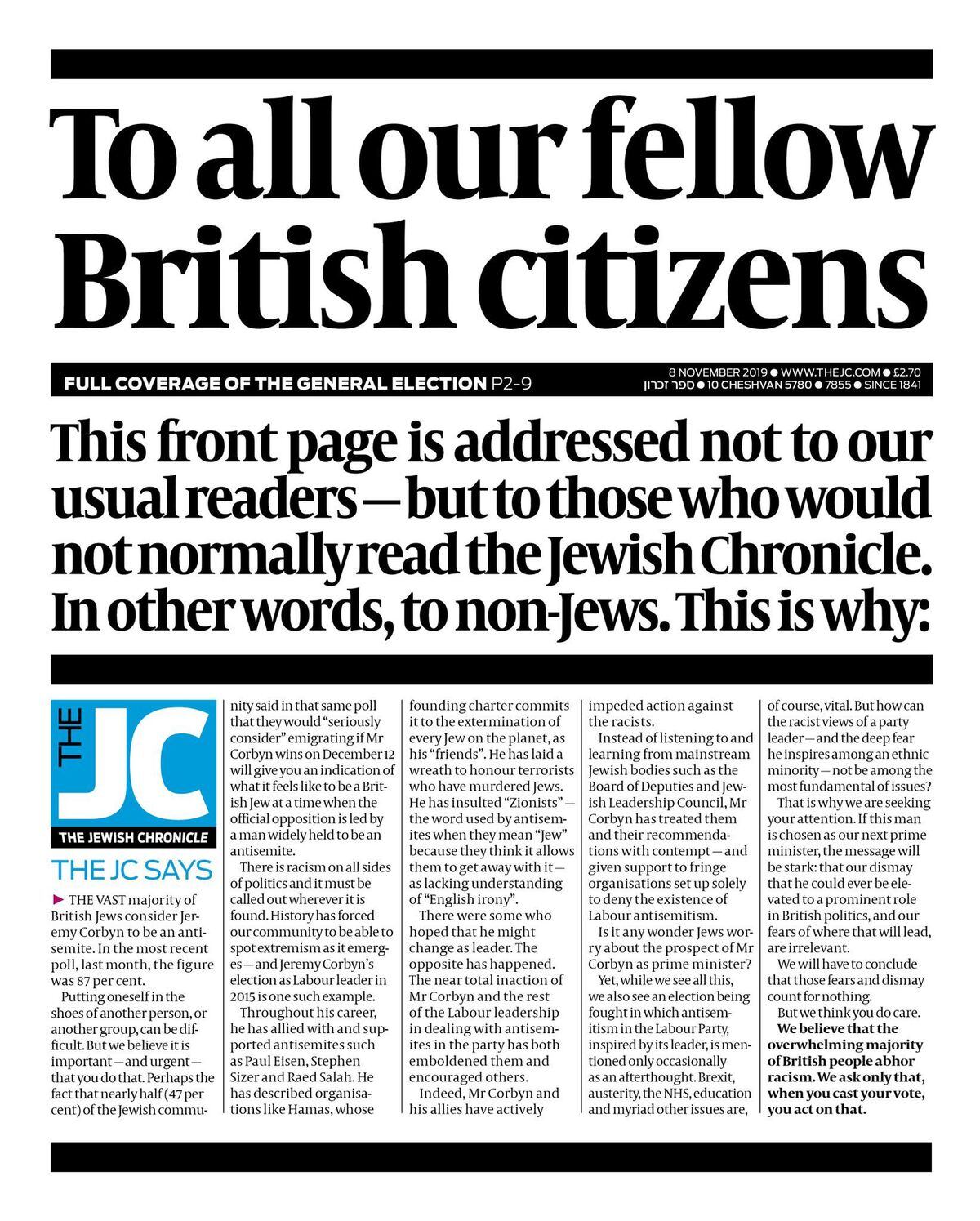 The front of this week's Jewish Chronicle