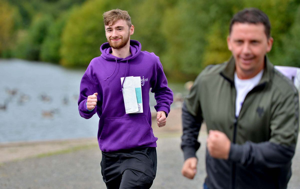 Owen Richards taking part in a Smile for Joel run at Sandwell Valley Country Park with family, friends and neighbours – after their 2020 event had to go virtual due to Covid