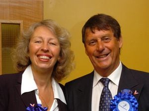 Diana Coad with her late husband Peter Dale-Gough on election night at Stourbridge Town Hall in 2005