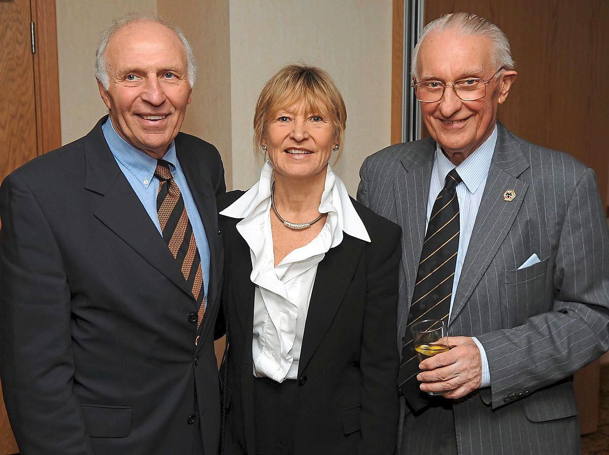 Peter Creed, right, with former Wolves star Mike Bailey and wife Barbara