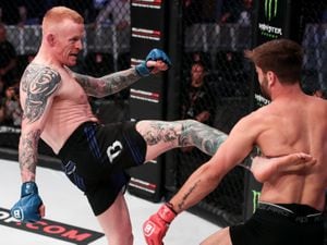 Tim Wilde vs Alfie Davis. Picture: Lucas Noonan/BELLATOR MMA