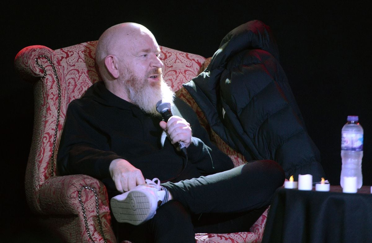 Scottish businessman and music industry executive Alan McGee talking at the The Slade Room as part of the Wolverhampton Literature Festival