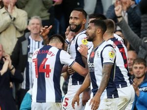 Kyle Bartley of West Bromwich Albion celebrates after scoring a goal to make it 1-0 during the Sky Bet Championship between West Bromwich Albion and Stoke City at The Hawthorns on November 12, 2022 in West Bromwich, United Kingdom. (Photo by Adam Fradgley/West Bromwich Albion FC via Getty Images).