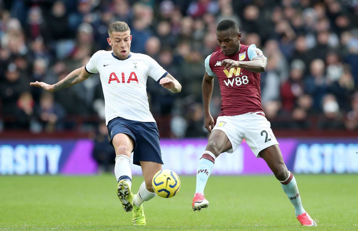 Tottenham Hotspur's Toby Alderweireld (left) and Aston Villa's Mbwana Samatta battle for the ball