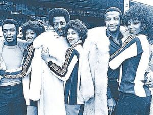Three Degrees: Laurie Cunngham, Brendon Batson and Cyrille with the singers they were named after –  Helen Scott, Valerie Holiday and Sheila Ferguson at The Hawthorns in a picture that became an iconic image