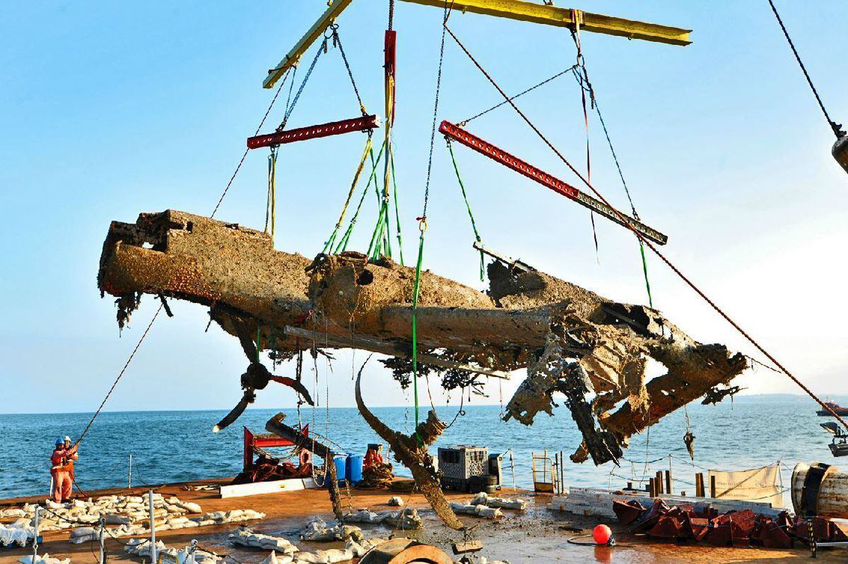 The aircraft being lifted from the English Channel in 2013