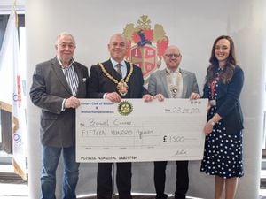 Pictured from left, Councillor Phil Page, Councillor Greg Brackenridge, the Mayor of Wolverhampton, Andy Baker, President of the Bilston Rotary Club and Amie Rogers, RWT Charity Community and Events Fundraiser