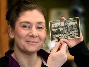 Kelly Mayall from Vintage Mummy with a 1908 postcard featuring the Great Barr Colliery Disaster