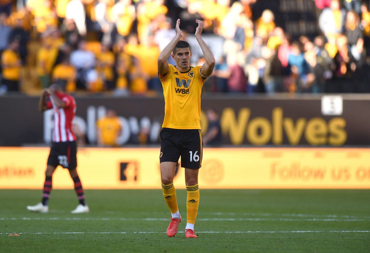 Conor Coady applauds the Molineux crowd after Wolves beat Southampton 2-0. (AMA)
