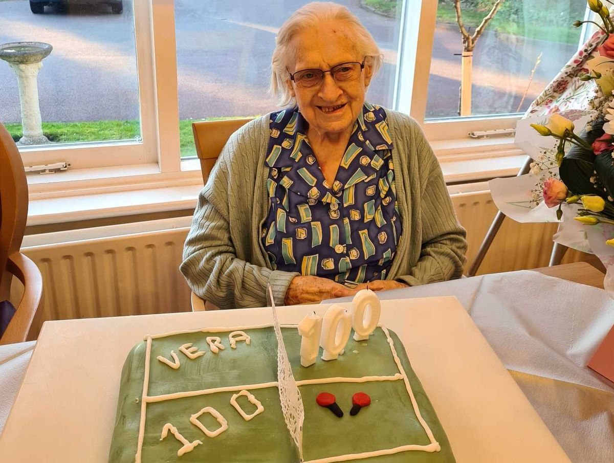 Vera with her table tennis-themed birthday cake 