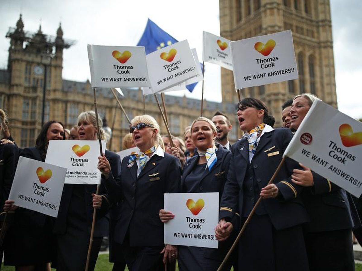 Ex-Thomas Cook employees protest outside Parliament