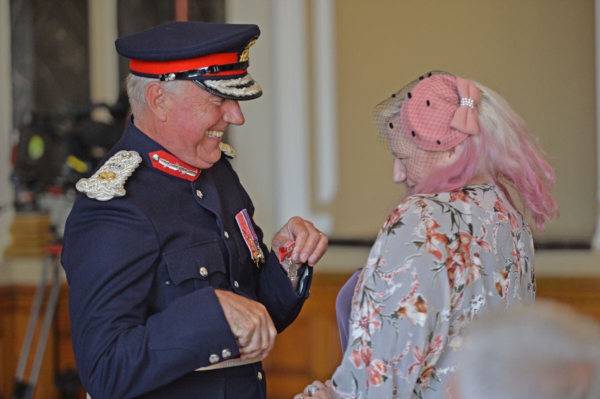 Lord-Lieutenant John Crabtree OBE shares a joke with Rose Cook-Monk