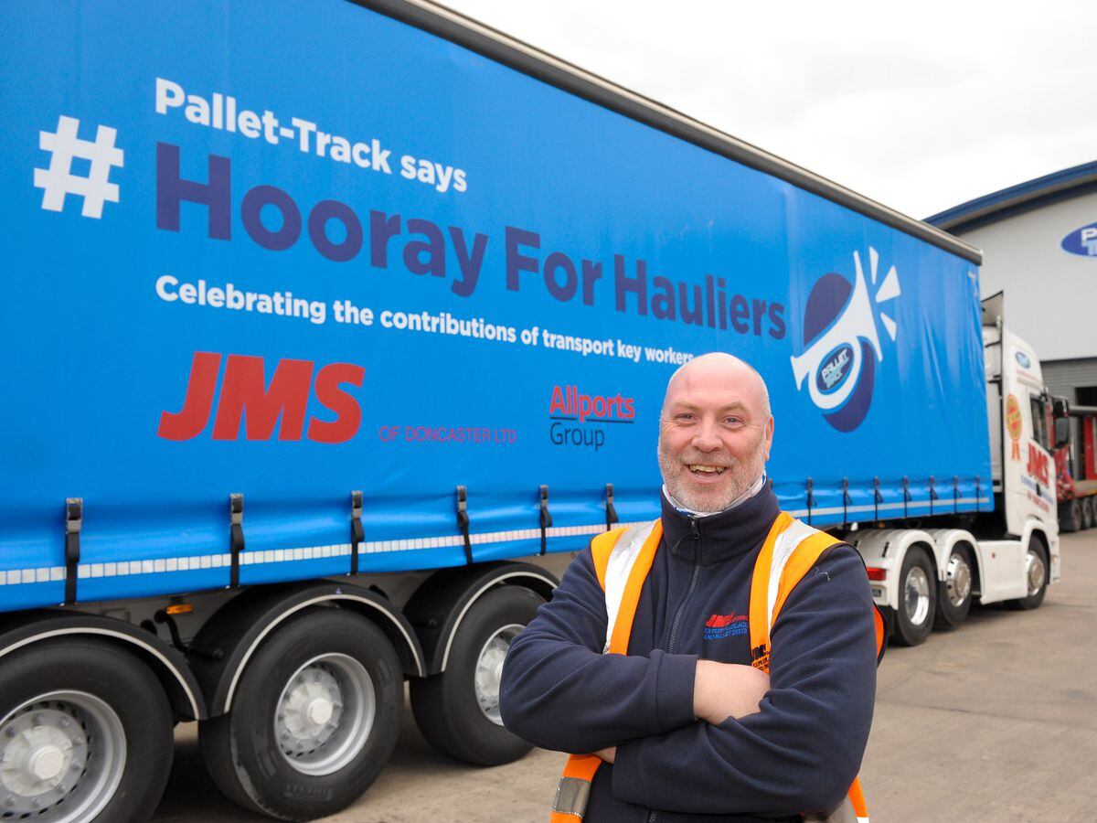 Neil Woodcock, a driver with JMS Transport and his #Hooray for Hauliers trailer