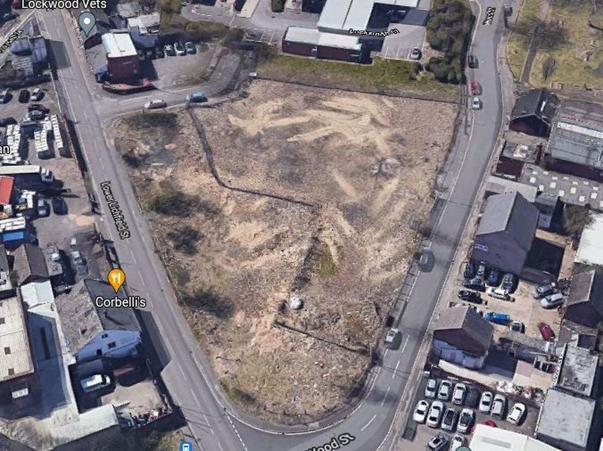 Aerial view of land which housed the former Yale Lock Works in Willenhall