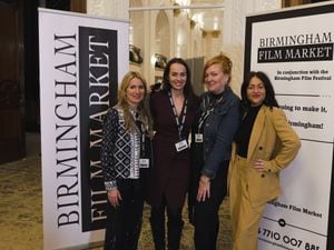 From left, Birmingham Film Market founders Louise Osbourne, Sophie Ivanova and Mellissa Donello with actress Jaime Winstone. Copyright Birmingham Film Market