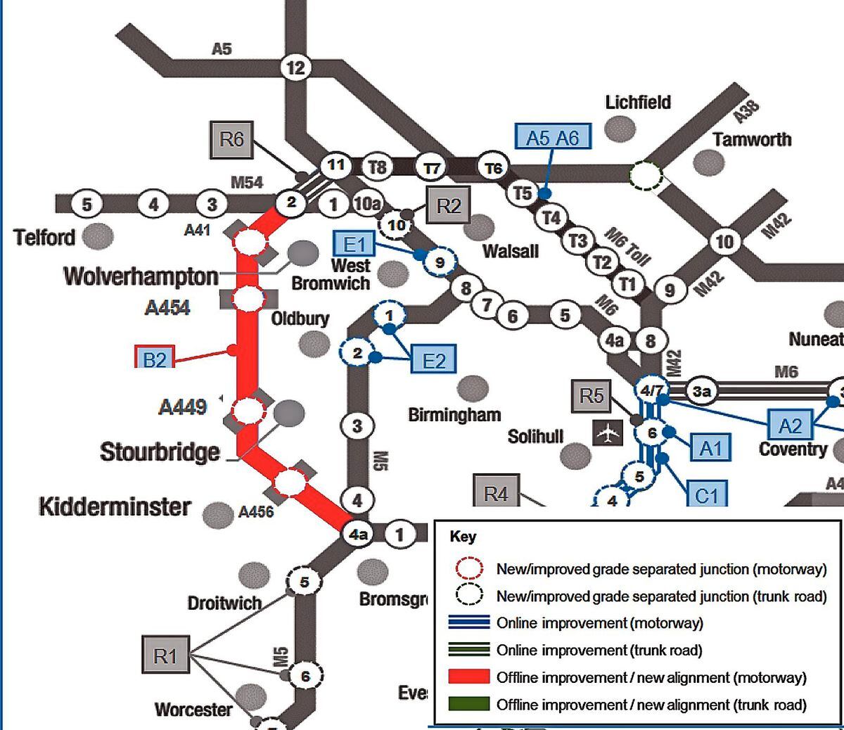 How the route would link with the M5 and M54
