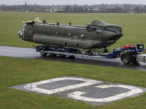 RAF Chinook HC6A ‘Bravo November’ arrives at RAF Cosford. Photo: RAF Cosford