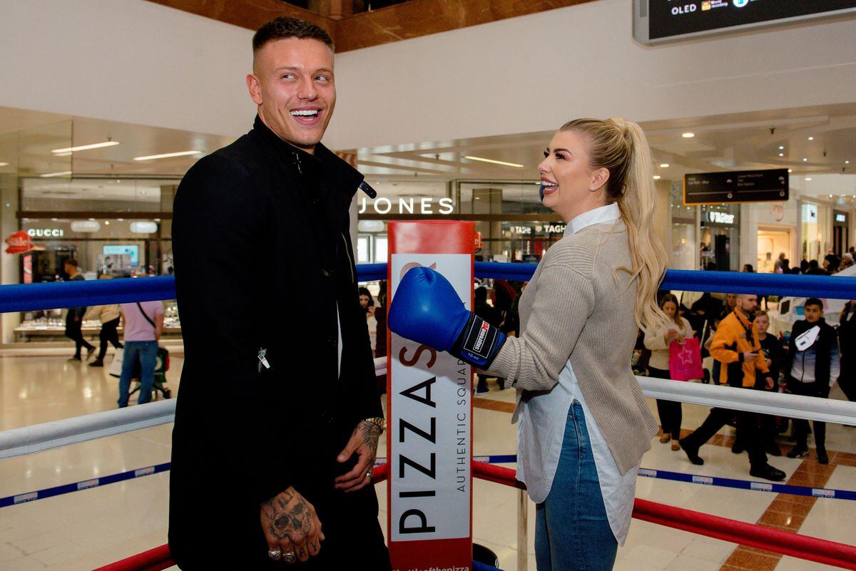 Love Island stars Olivia Buckland and Alex Bowen at Pizzasqr at Inu Merry Hill Shopping Centre in Brierley Hill. The newlyweds were runner-ups in the 2016 reality TV contest. In Picture: Inside a boxing ring.