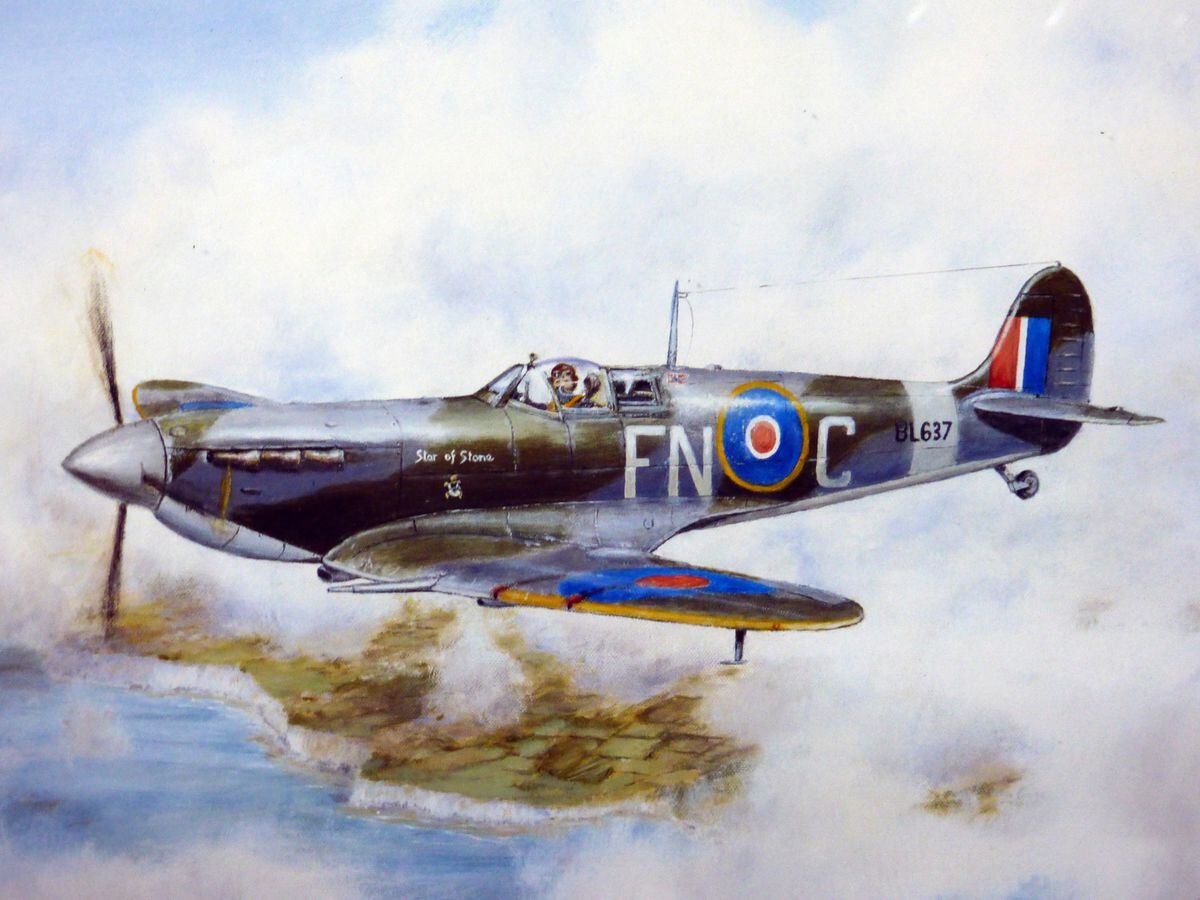 A painting by artist Charles O'Neill depicting the Star of Stone, a Spitfire fighter which was bought by the people of Stone.
