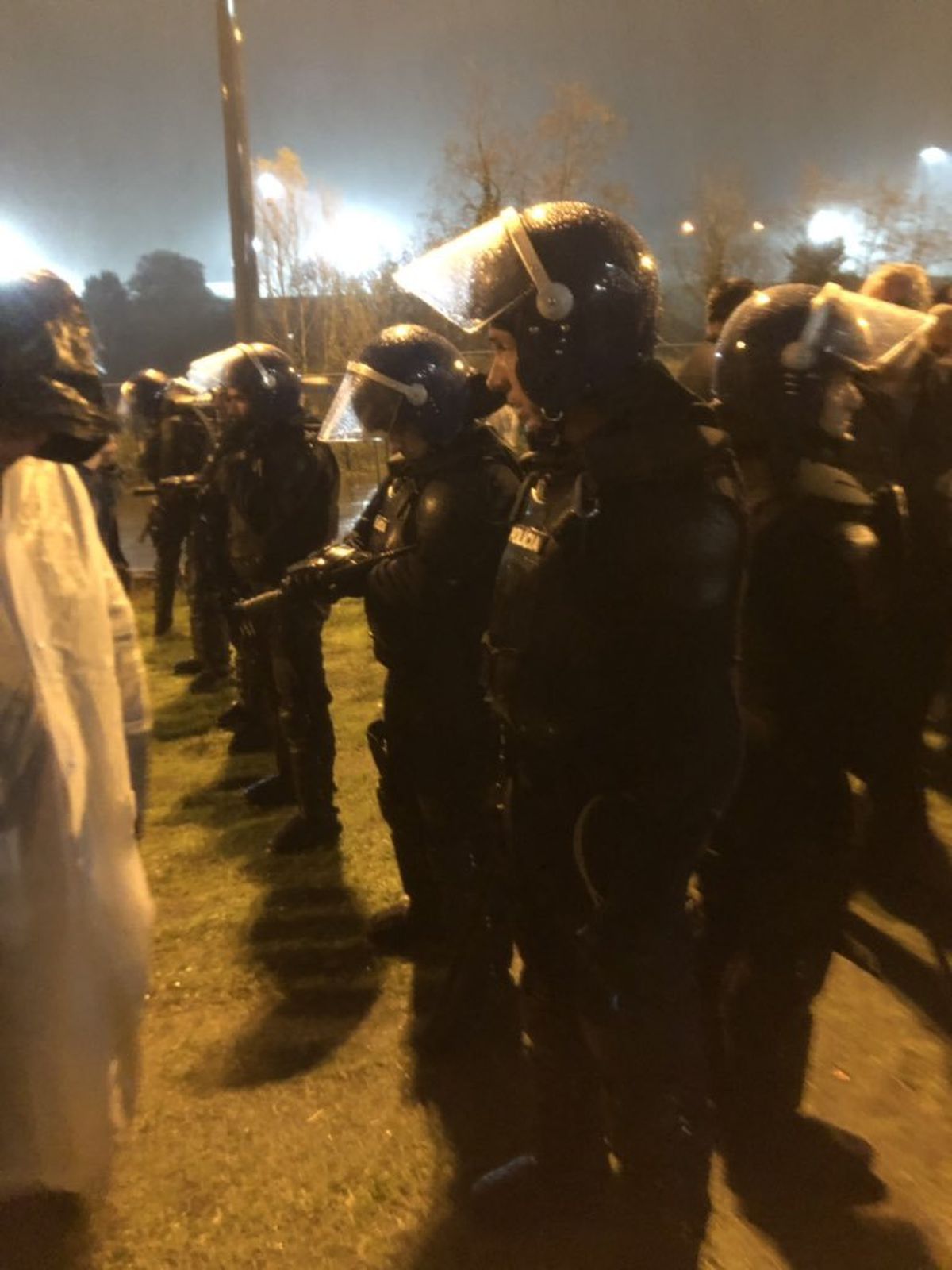 Police dressed in riot gear were herding Wolves fans