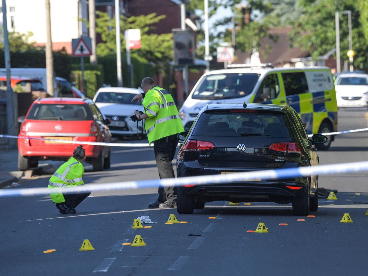 Police at the scene on Prestwood Road in Wolverhampton on Saturday. Photo: SnapperSK