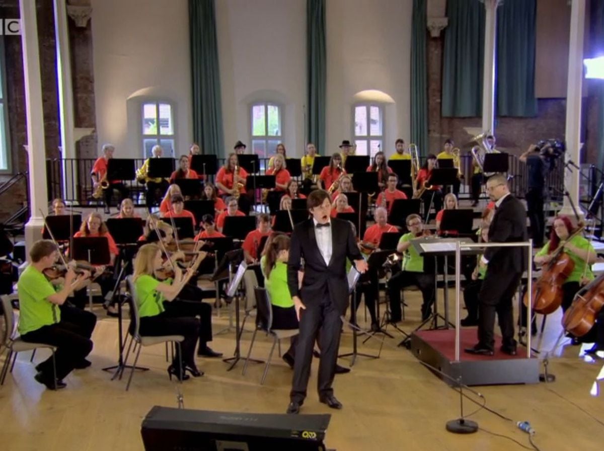 Screengrab from the BBC Four TV show All Together Now: The Great Orchestra Challenge featuring a group from Sandwell