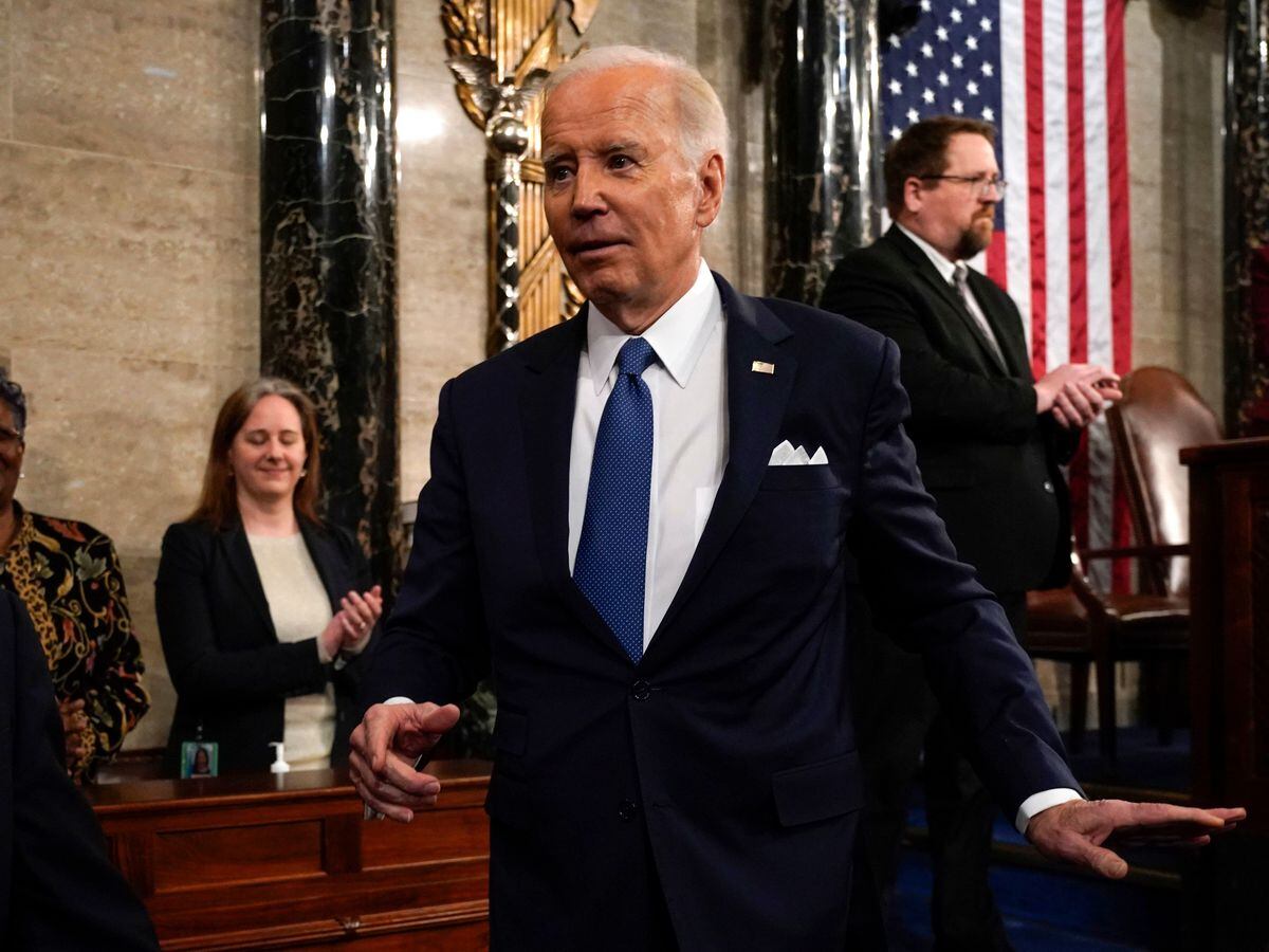 President Joe Biden walks from the podium after the State of the Union address