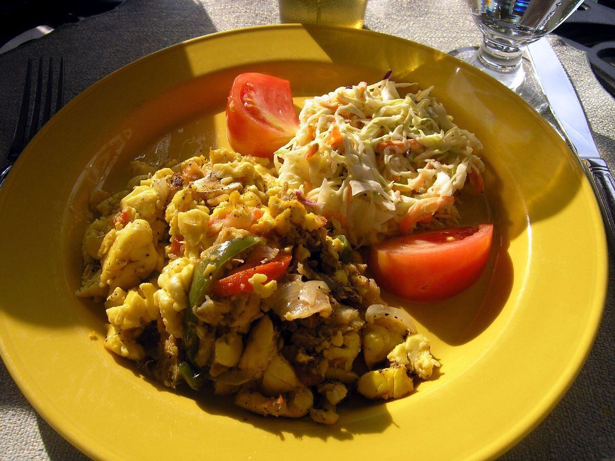 Ackee and saltfish combines locally caught fish with Caribbean fruit