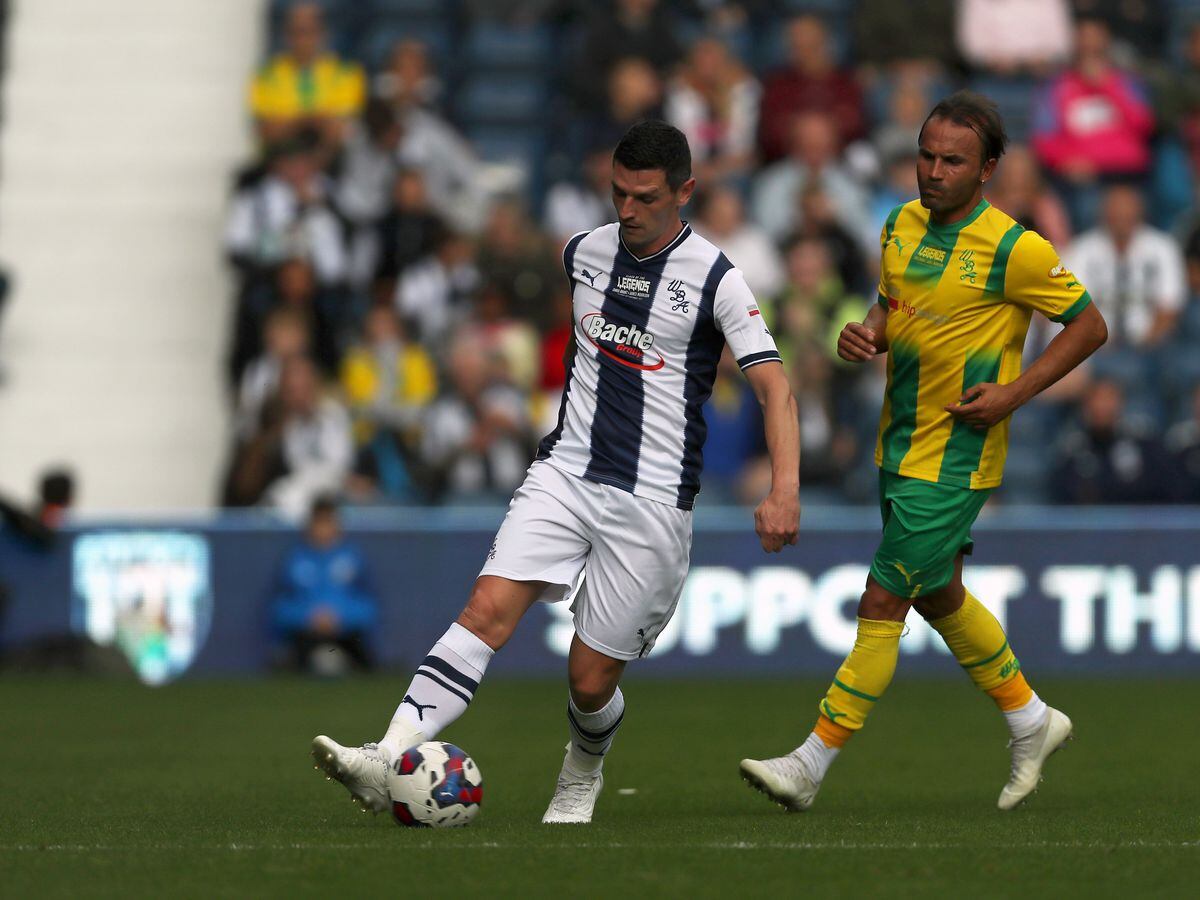 Graham Dorrans on the ball during the Brunty v Mozza charity match last year (Photo by Adam Fradgley/West Bromwich Albion FC via Getty Images).