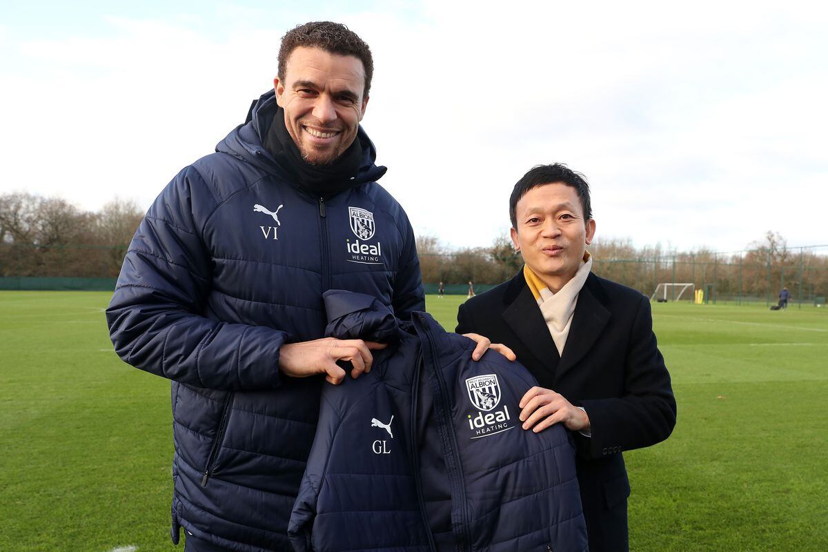Valerien Ismael with Guochuan Lai at West Bromwich Albion's training ground. Photo: Adam Fradgley/West Bromwich Albion FC via Getty Images