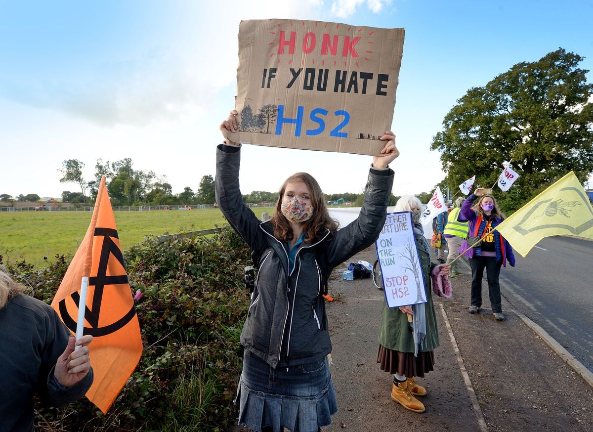 Protesters at the scene of HS2 work, near Little Lyntus wood