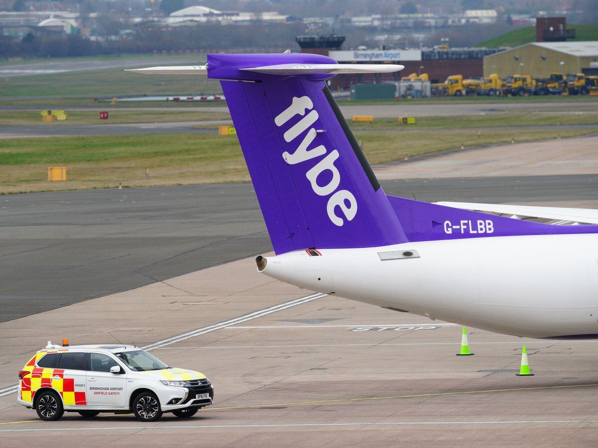 A grounded Flybe plane at Birmingham Airport