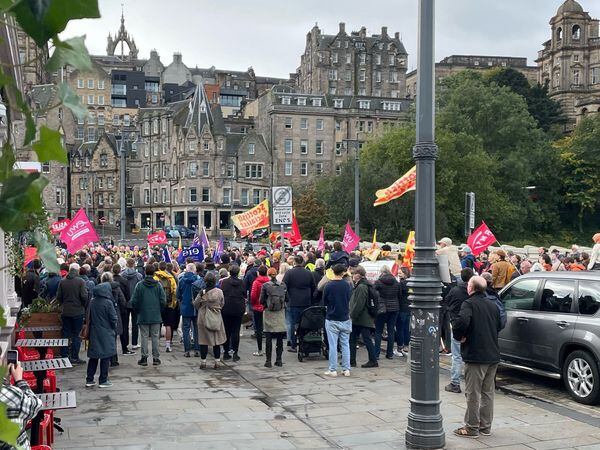 People join rail workers at a rally in Edinburgh