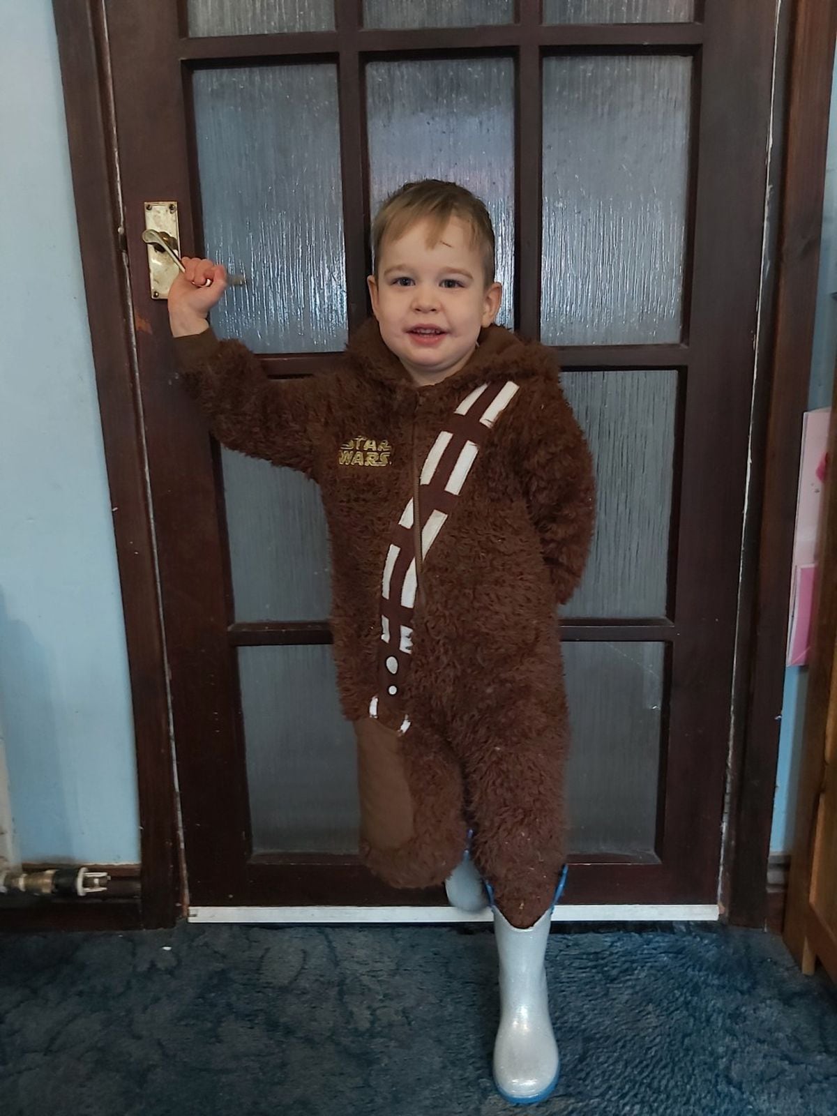Fred, four, paired his Chewbacca costume with his Frozen wellies. Picture sent in by Kathleen Nock.
