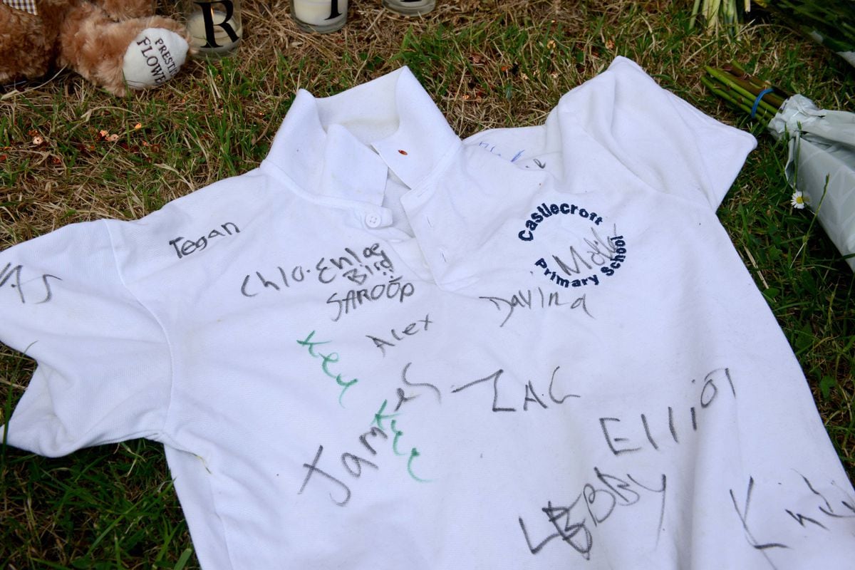 A school shirt left in tribute to Keelan after his death