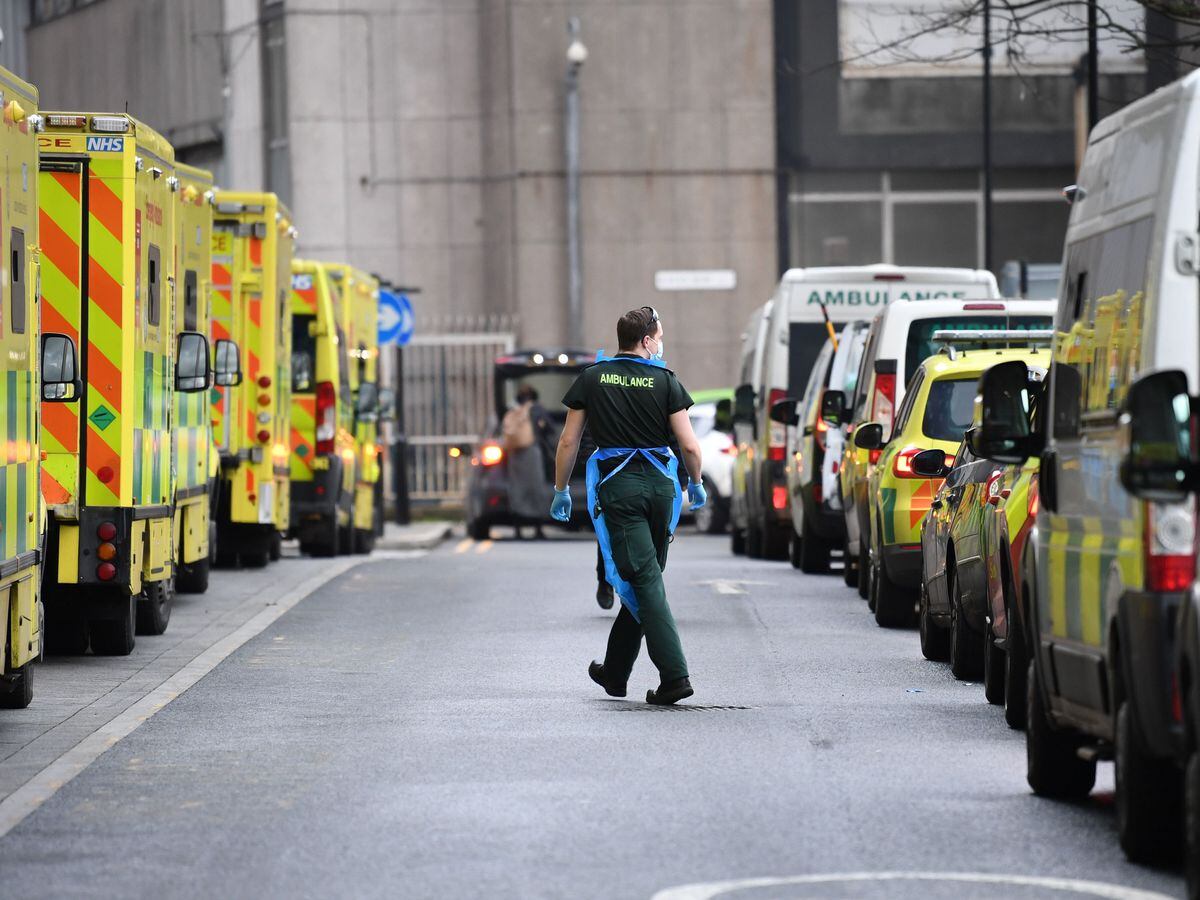 Ambulances at Whitechapel hospital in London at the peak of the second wave of coronavirus on January 12 (Stefan Rousseau/PA)