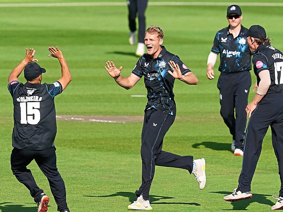 Worcestershire’s Dillon Pennington celebrates the wicket of Yorkshire’s Adam Lyth