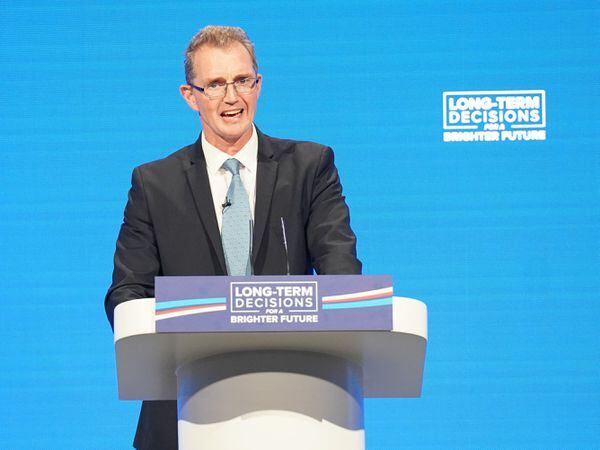 Welsh Secretary David TC Davies speaks during the Conservative Party annual conference in Manchester