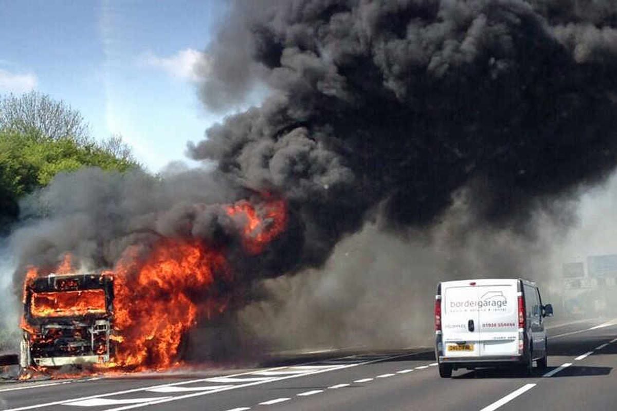 Bus bursts into flames on M6 in West Midlands