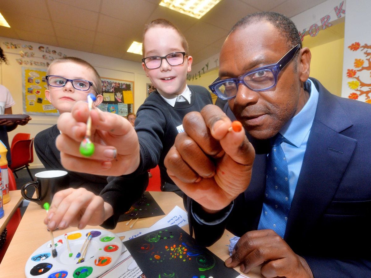 Sir Lenny Henry launched the new project with brothers Connor Willis, 8, and McKenzie Willis, 10, working on aboriginal art