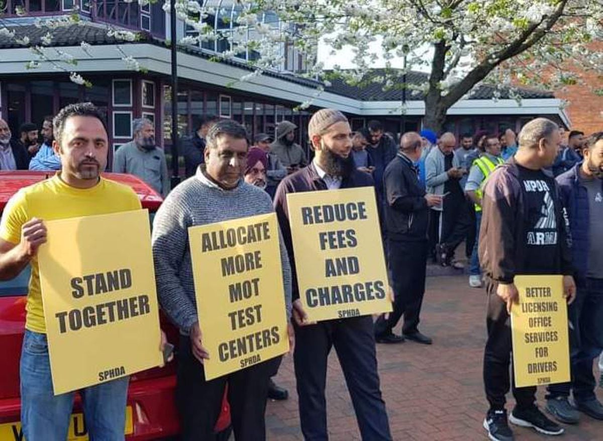 Taxi drivers protesting outside Sandwell council on April 25. Copyright: Sandwell Private Hire Drivers Association