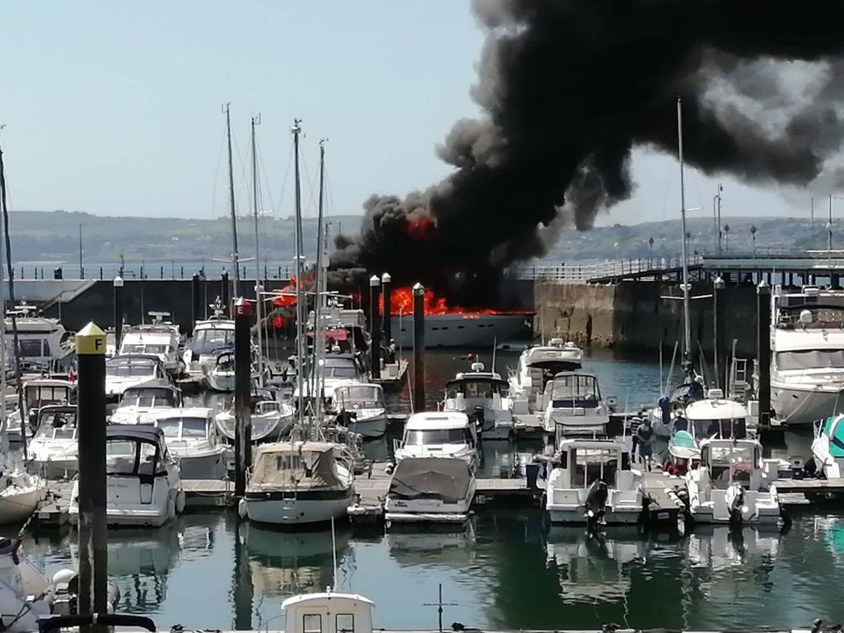A superyacht caught fire in Torquay