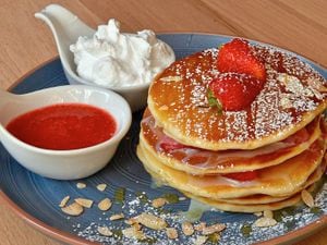 Pile it high – strawberry and cream pancake with fresh fruit, sauce and vanilla creamPictures by John Sambrooks