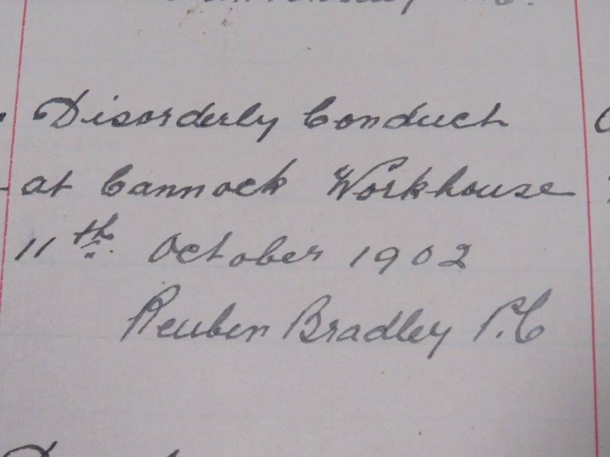 'Disorderly conduct' recorded at Cannock Workhouse in 1902 