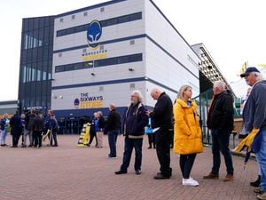Worcester Warriors fans outside of Sixways Stadium, home of Worcester Warriors Rugby Club, following the club's suspension from all competitions. 