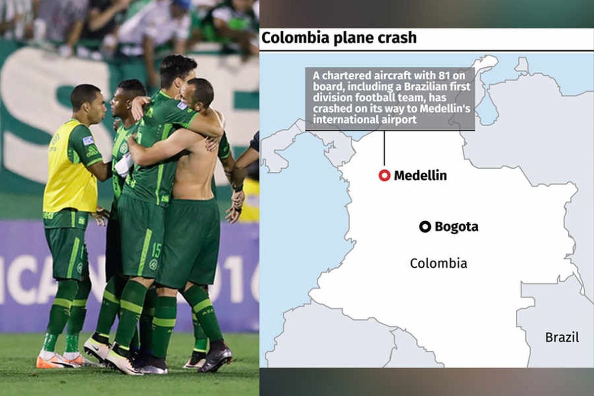 Colombia plane crash: 75 killed as plane carrying Brazilian football team crashes