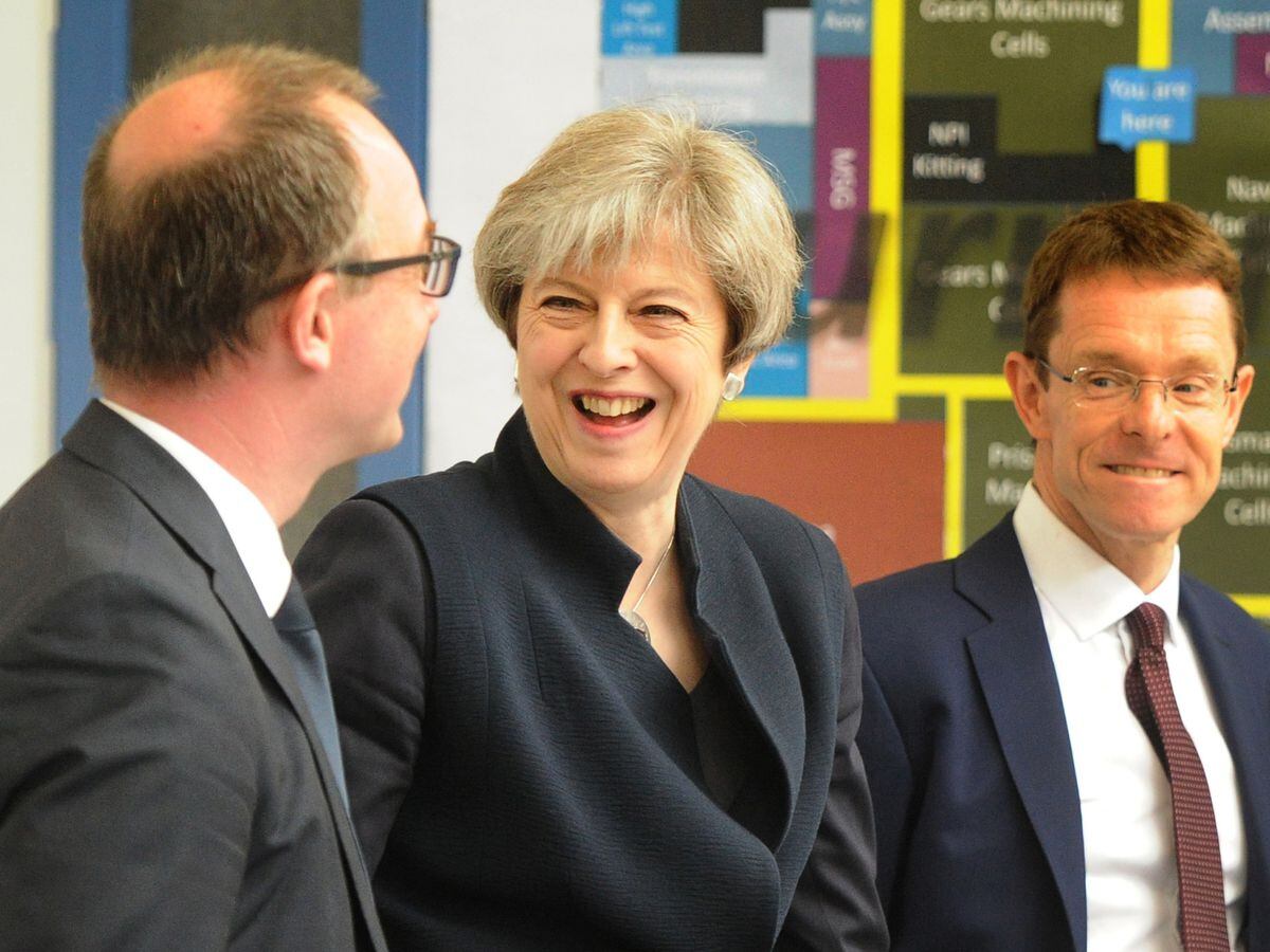 It was all smiles for Theresa May and Andy Street in Wolverhampton today