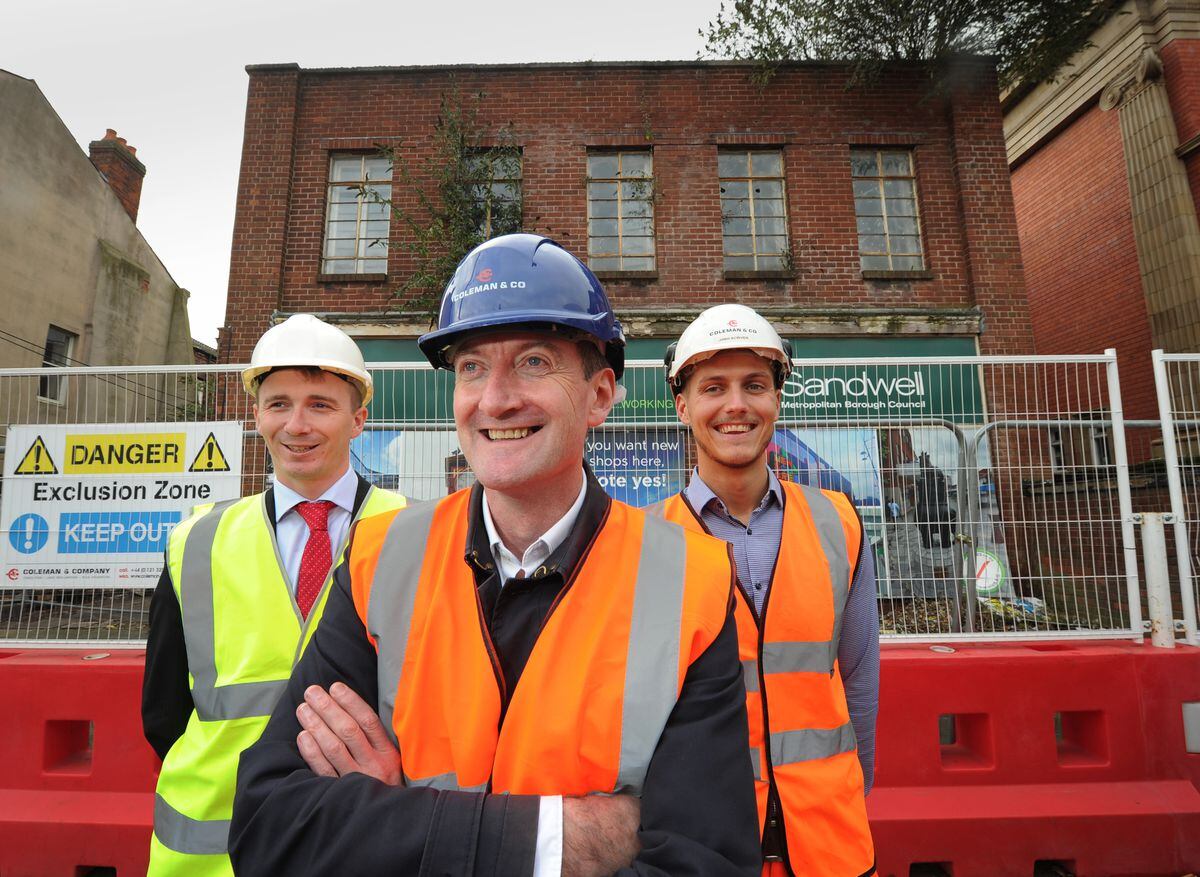 Outside former gas showroom, Councillor Paul Moore, Black Country Living Museum director and chief executive Andrew Lovett, and project manager Josh Scriven, from Coleman & Company, at High Street, West Bromwich.