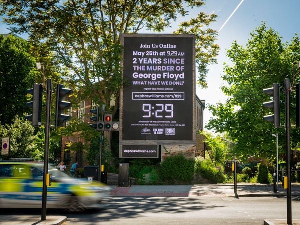 929 billboard in Lambeth, London, marking the two year anniversary of George Floyd's death.